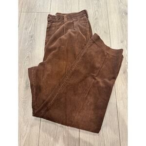 J Crew Mens Brown Corduroy Pleated Pants 36x32 Straight Leg Cotton Vintage